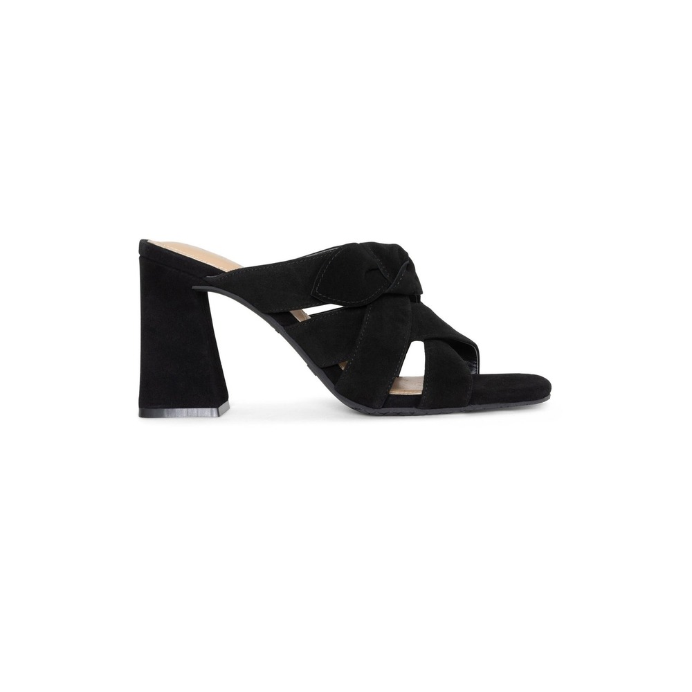 NYDJ Loreri Knotted Suede Block Heel Sandal Womens 5 Black Square Toe
